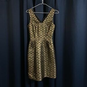 J. Crew jacquard black & gold polka dot dress